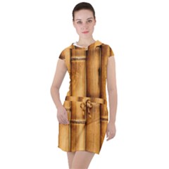 Brown Bamboo Texture  Drawstring Hooded Dress by nateshop