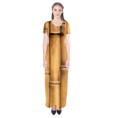 Brown Bamboo Texture  Short Sleeve Maxi Dress by nateshop