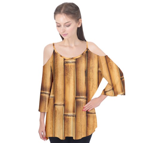 Brown Bamboo Texture  Flutter Sleeve T-shirt  by nateshop