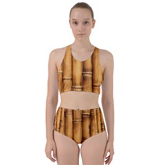 Brown Bamboo Texture  Racer Back Bikini Set by nateshop