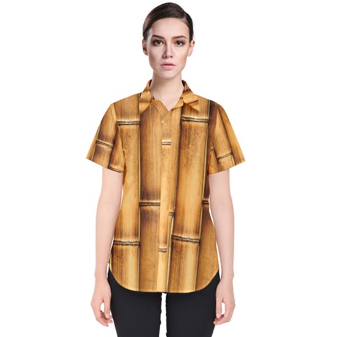 Brown Bamboo Texture  Women s Short Sleeve Shirt by nateshop