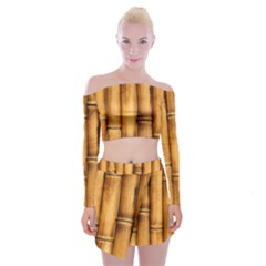 Brown Bamboo Texture  Off Shoulder Top With Mini Skirt Set by nateshop