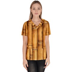 Brown Bamboo Texture  Women s V-neck Scrub Top by nateshop