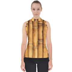 Brown Bamboo Texture  Mock Neck Shell Top by nateshop