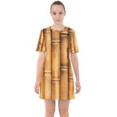 Brown Bamboo Texture  Sixties Short Sleeve Mini Dress by nateshop