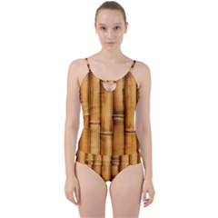 Brown Bamboo Texture  Cut Out Top Tankini Set