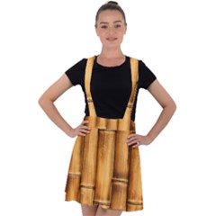 Brown Bamboo Texture  Velvet Suspender Skater Skirt by nateshop