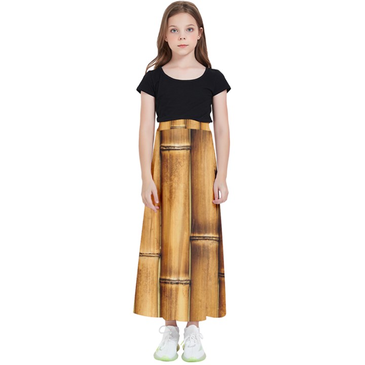 Brown Bamboo Texture  Kids  Flared Maxi Skirt