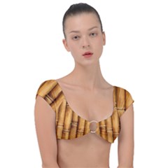 Brown Bamboo Texture  Cap Sleeve Ring Bikini Top by nateshop