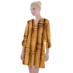 Brown Bamboo Texture  Open Neck Shift Dress by nateshop