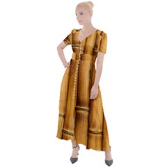 Brown Bamboo Texture  Button Up Short Sleeve Maxi Dress by nateshop