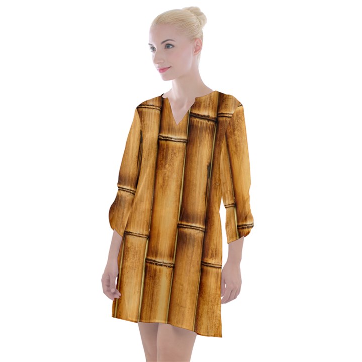 Brown Bamboo Texture  Open Neck Shift Dress