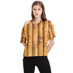 Brown Bamboo Texture  One Shoulder Cut Out T-shirt by nateshop