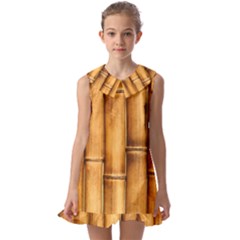 Brown Bamboo Texture  Kids  Pilgrim Collar Ruffle Hem Dress by nateshop