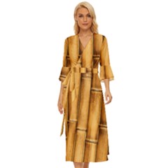 Brown Bamboo Texture  Midsummer Wrap Dress