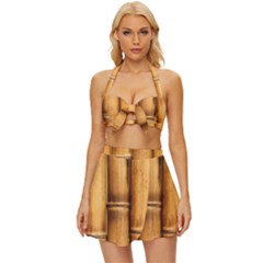 Brown Bamboo Texture  Vintage Style Bikini Top And Skirt Set  by nateshop