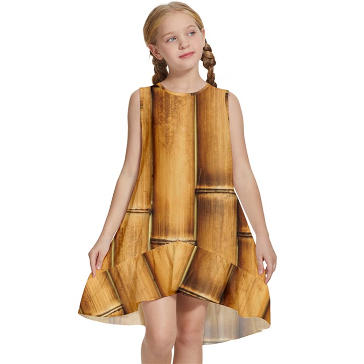 Brown Bamboo Texture  Kids  Frill Swing Dress