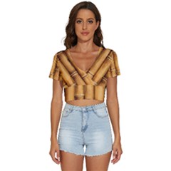 Brown Bamboo Texture  V-neck Crop Top by nateshop