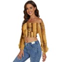 Brown Bamboo Texture  Long Sleeve Crinkled Weave Crop Top View2