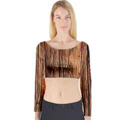 Brown Wooden Texture Long Sleeve Crop Top by nateshop