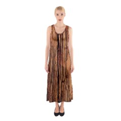 Brown Wooden Texture Sleeveless Maxi Dress by nateshop