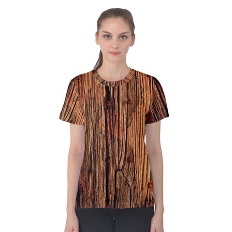 Brown Wooden Texture Women s Cotton T-shirt by nateshop