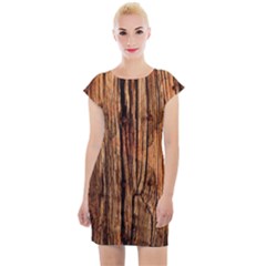 Brown Wooden Texture Cap Sleeve Bodycon Dress by nateshop