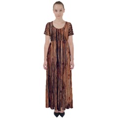 Brown Wooden Texture High Waist Short Sleeve Maxi Dress by nateshop