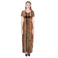 Brown Wooden Texture Short Sleeve Maxi Dress by nateshop