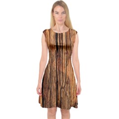 Brown Wooden Texture Capsleeve Midi Dress by nateshop