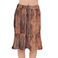 Brown Wooden Texture Short Mermaid Skirt by nateshop