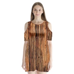 Brown Wooden Texture Shoulder Cutout Velvet One Piece by nateshop