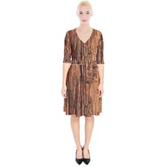 Brown Wooden Texture Wrap Up Cocktail Dress by nateshop