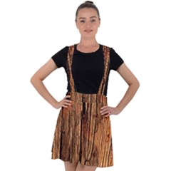 Brown Wooden Texture Velvet Suspender Skater Skirt by nateshop