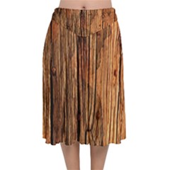 Brown Wooden Texture Velvet Flared Midi Skirt