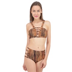 Brown Wooden Texture Cage Up Bikini Set by nateshop