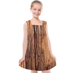 Brown Wooden Texture Kids  Cross Back Dress by nateshop