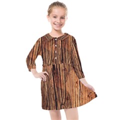 Brown Wooden Texture Kids  Quarter Sleeve Shirt Dress by nateshop