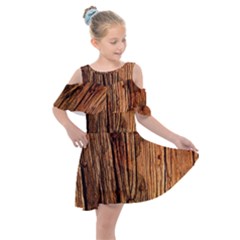 Brown Wooden Texture Kids  Shoulder Cutout Chiffon Dress by nateshop