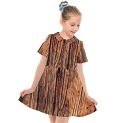 Brown Wooden Texture Kids  Short Sleeve Shirt Dress by nateshop