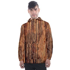 Brown Wooden Texture Men s Front Pocket Pullover Windbreaker