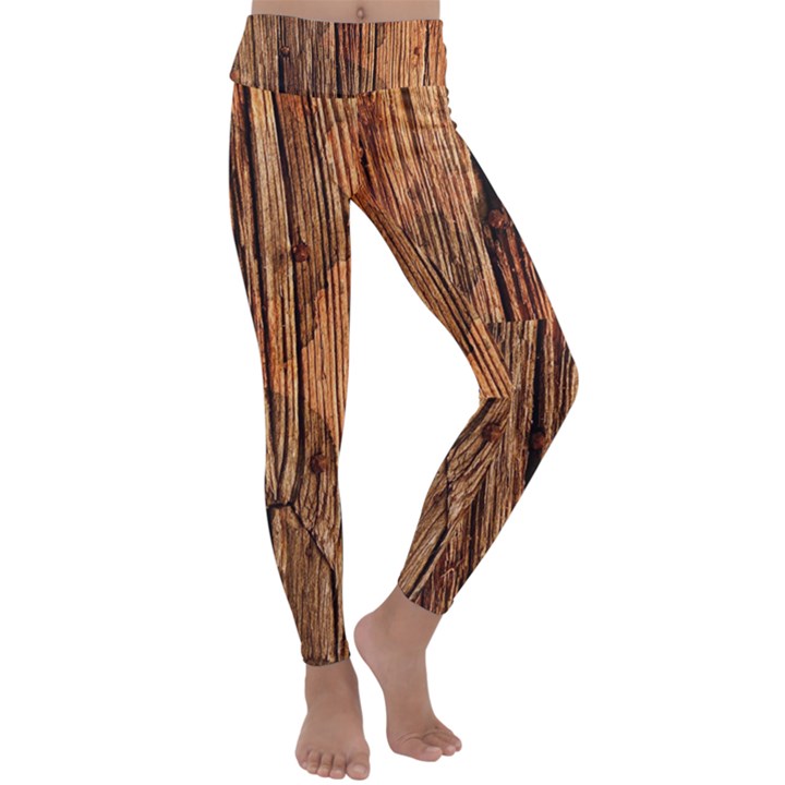 Brown Wooden Texture Kids  Lightweight Velour Classic Yoga Leggings