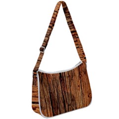 Brown Wooden Texture Zip Up Shoulder Bag by nateshop