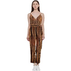 Brown Wooden Texture V-neck Camisole Jumpsuit