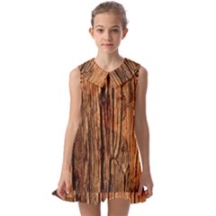 Brown Wooden Texture Kids  Pilgrim Collar Ruffle Hem Dress by nateshop