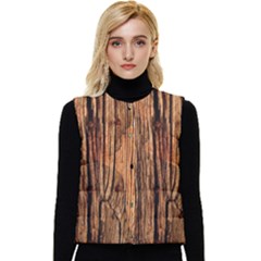 Brown Wooden Texture Women s Button Up Puffer Vest by nateshop