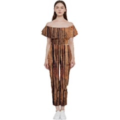 Brown Wooden Texture Bardot Ruffle Jumpsuit by nateshop