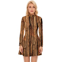 Brown Wooden Texture Long Sleeve Velour Longline Dress by nateshop