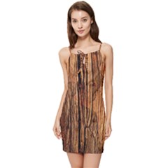 Brown Wooden Texture Summer Tie Front Dress by nateshop