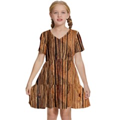 Brown Wooden Texture Kids  Short Sleeve Tiered Mini Dress by nateshop